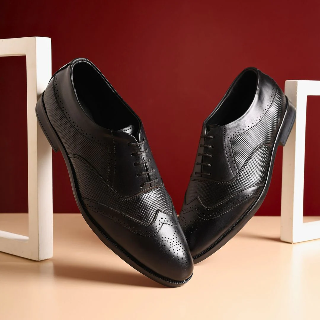 Monarch Wingtip Brogues – Black Perforated Genuine Leather Men’s Shoes - Image 11