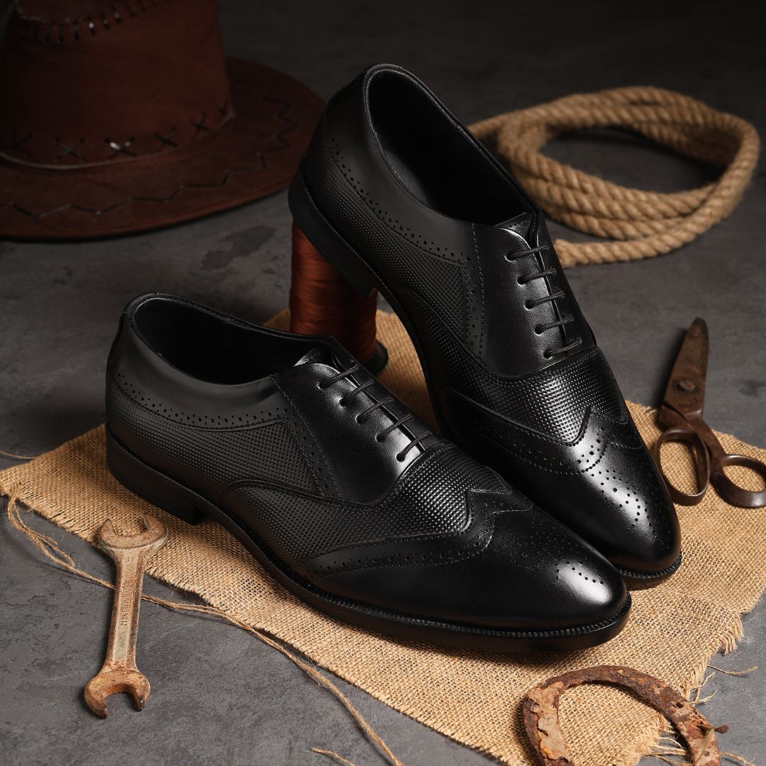 Monarch Wingtip Brogues – Black Perforated Genuine Leather Men’s Shoes - Image 14