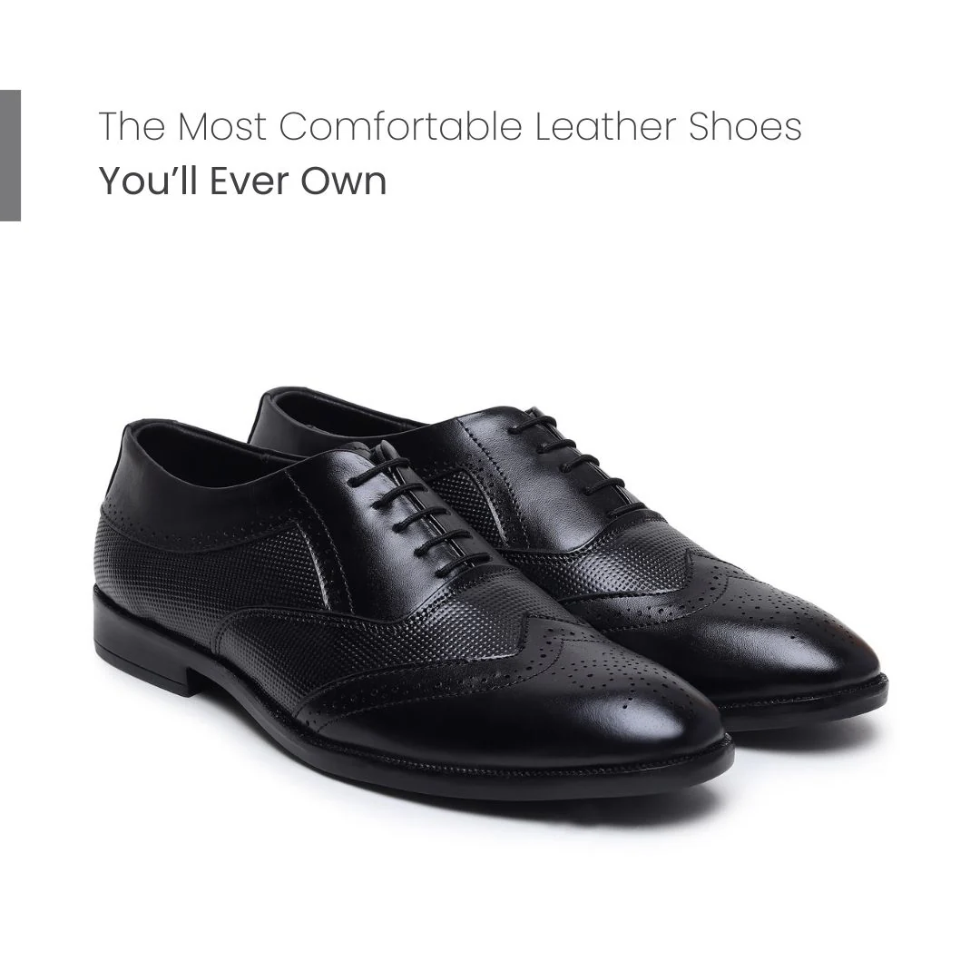 Monarch Wingtip Brogues – Black Perforated Genuine Leather Men’s Shoes - Image 4