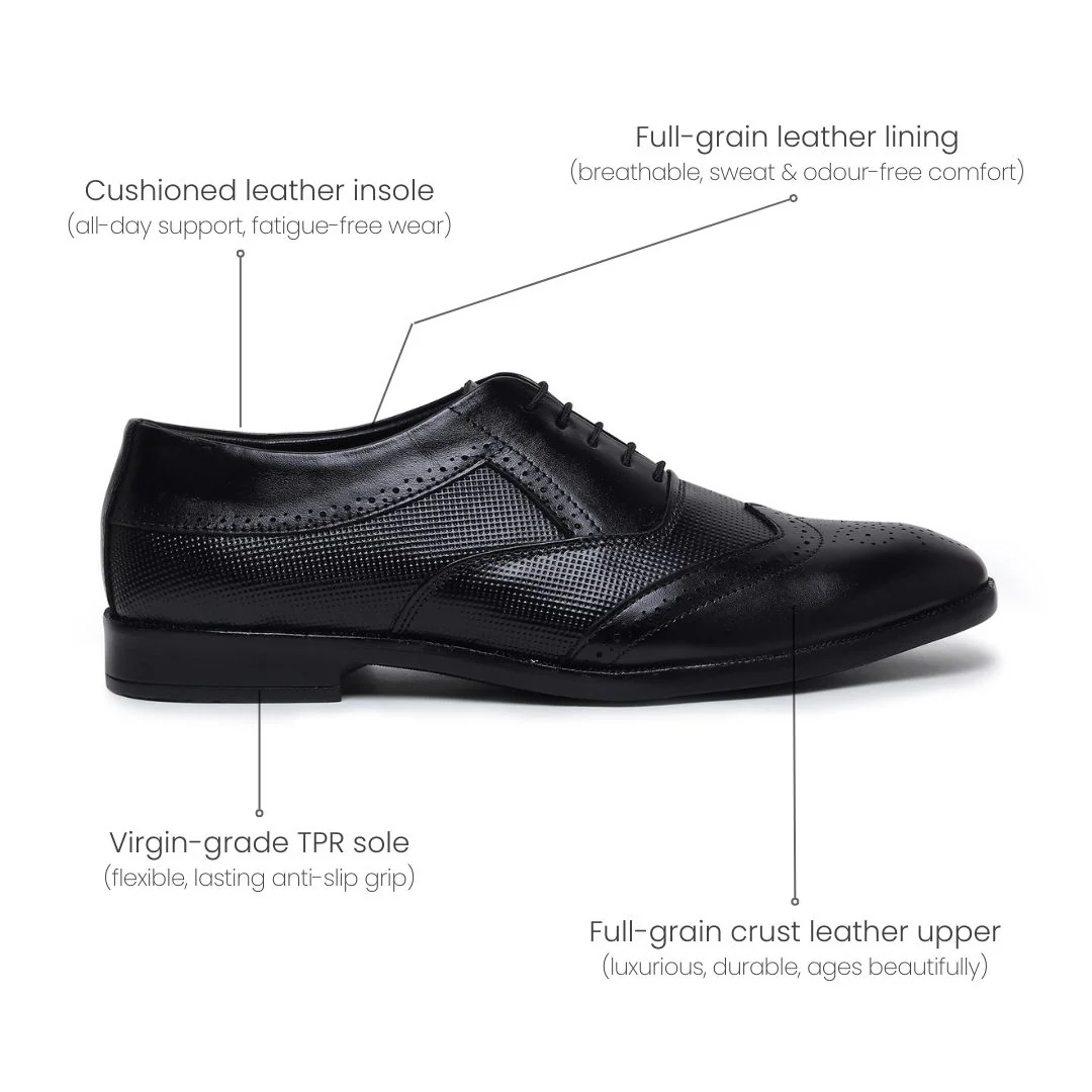 Monarch Wingtip Brogues – Black Perforated Genuine Leather Men’s Shoes - Image 5