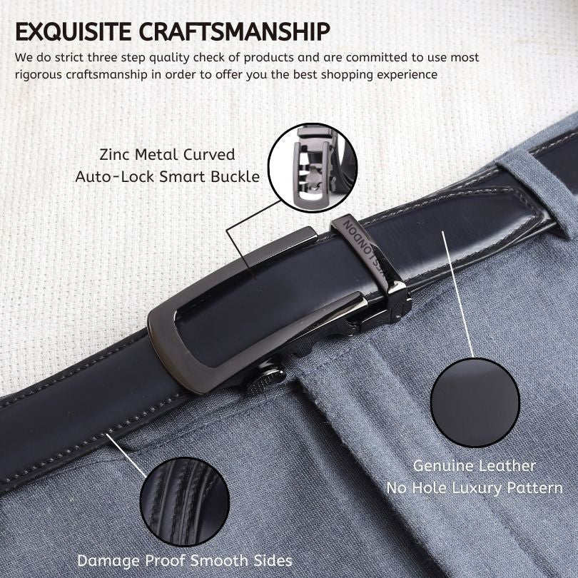 Nova Auto-Lock No-Hole Genuine Leather Belt for Men – Micro-adjustable Smart Belt for Formal & Casual Wear (Plain Black) - Image 3