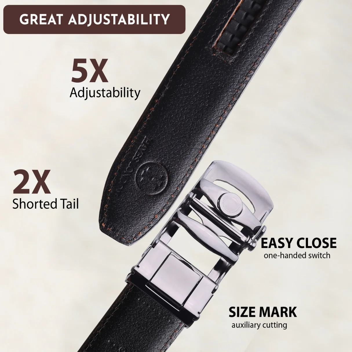 Nova Auto-Lock No-Hole Genuine Leather Belt for Men – Micro-adjustable Smart Belt for Formal & Casual Wear (Plain Black) - Image 4