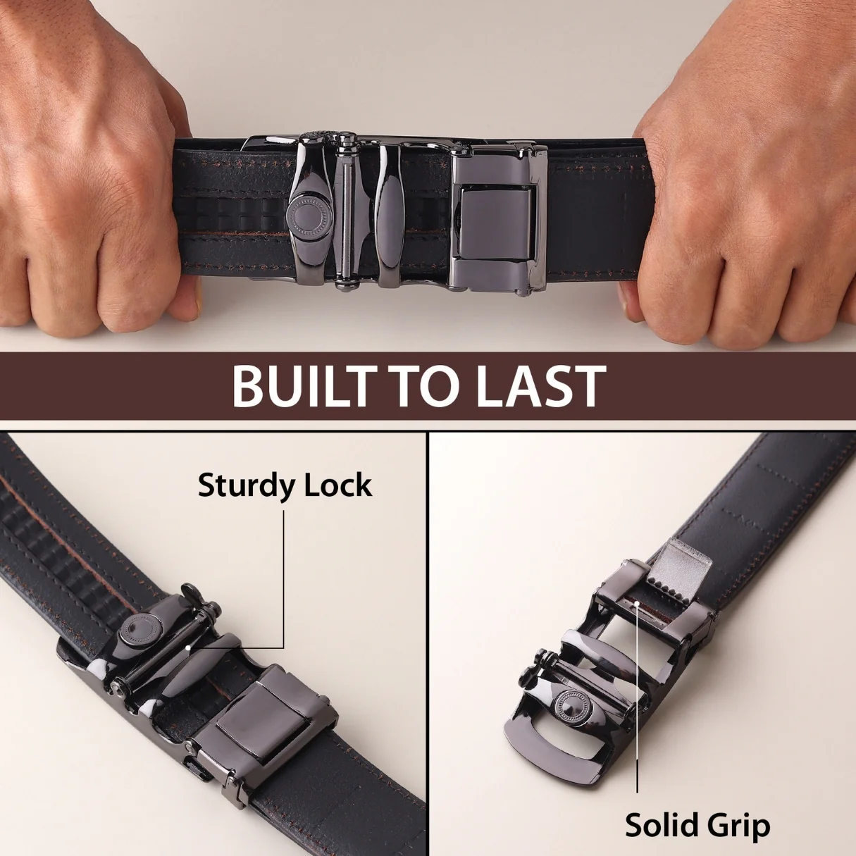 Nova Auto-Lock No-Hole Genuine Leather Belt for Men – Micro-adjustable Smart Belt for Formal & Casual Wear (Plain Black) - Image 5