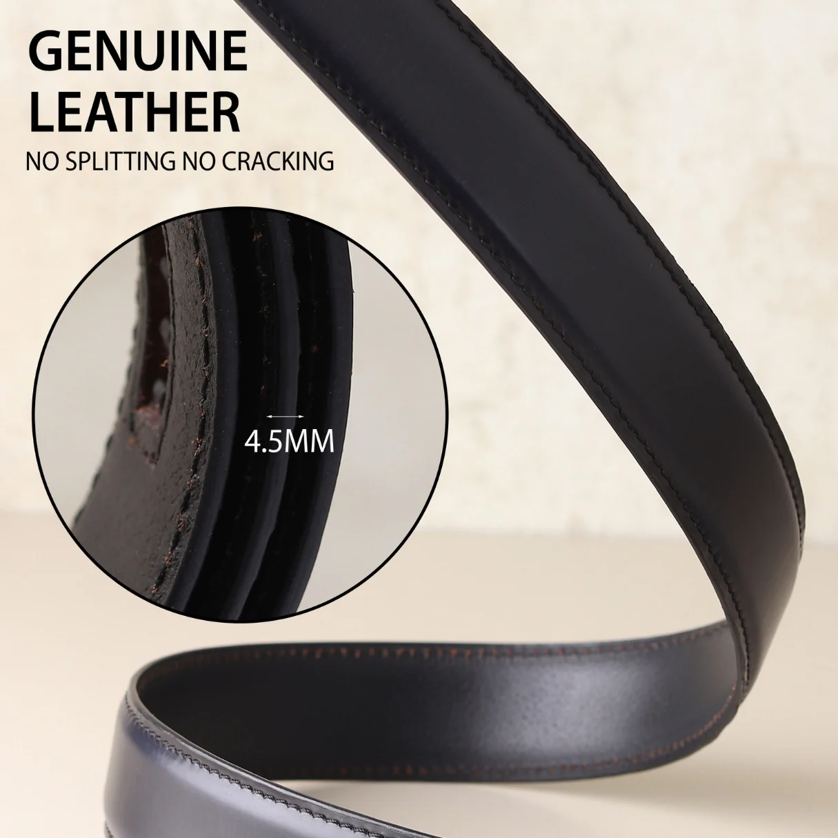 Nova Auto-Lock No-Hole Genuine Leather Belt for Men – Micro-adjustable Smart Belt for Formal & Casual Wear (Plain Black) - Image 6