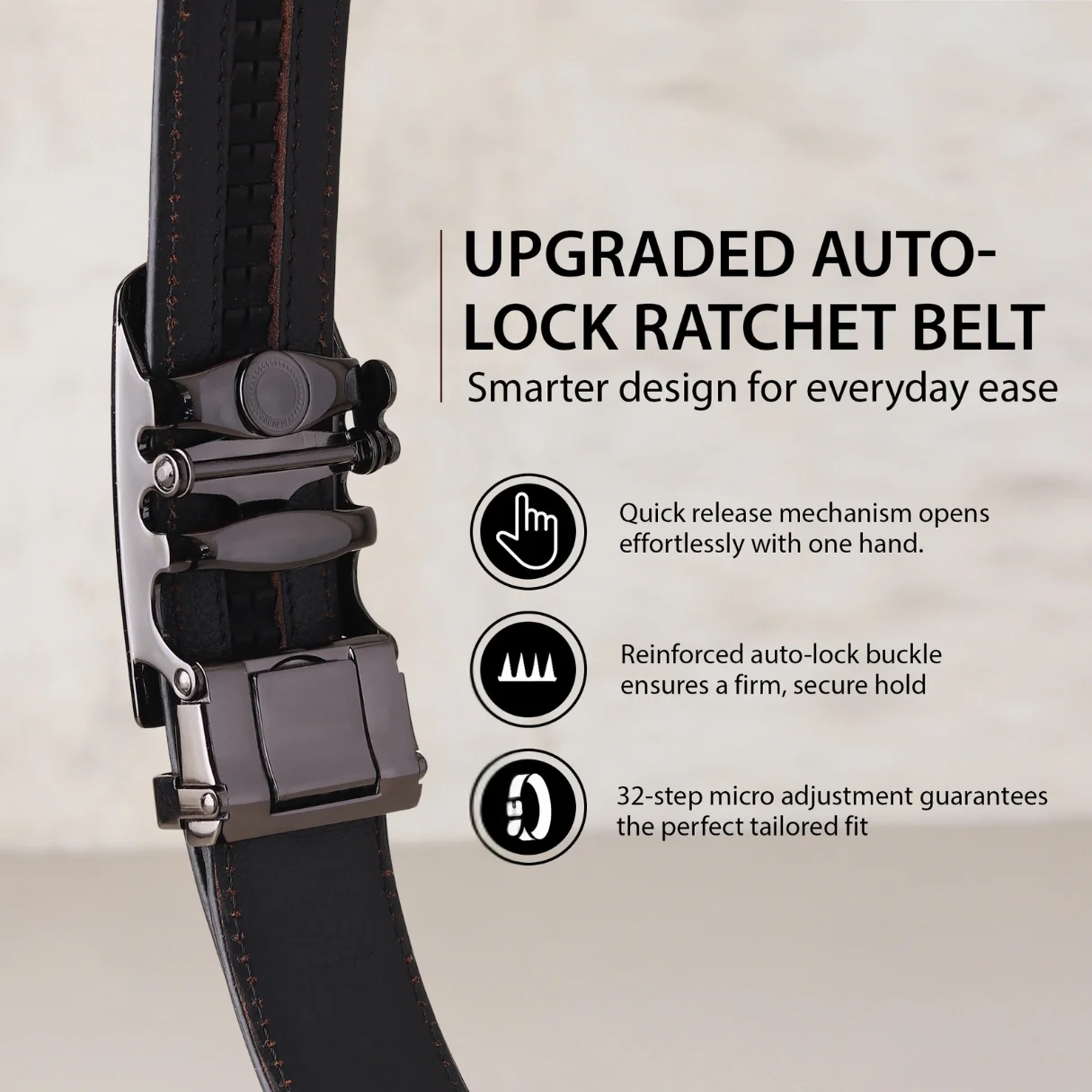 Nova Auto-Lock No-Hole Genuine Leather Belt for Men – Micro-adjustable Smart Belt for Formal & Casual Wear (Plain Black) - Image 7