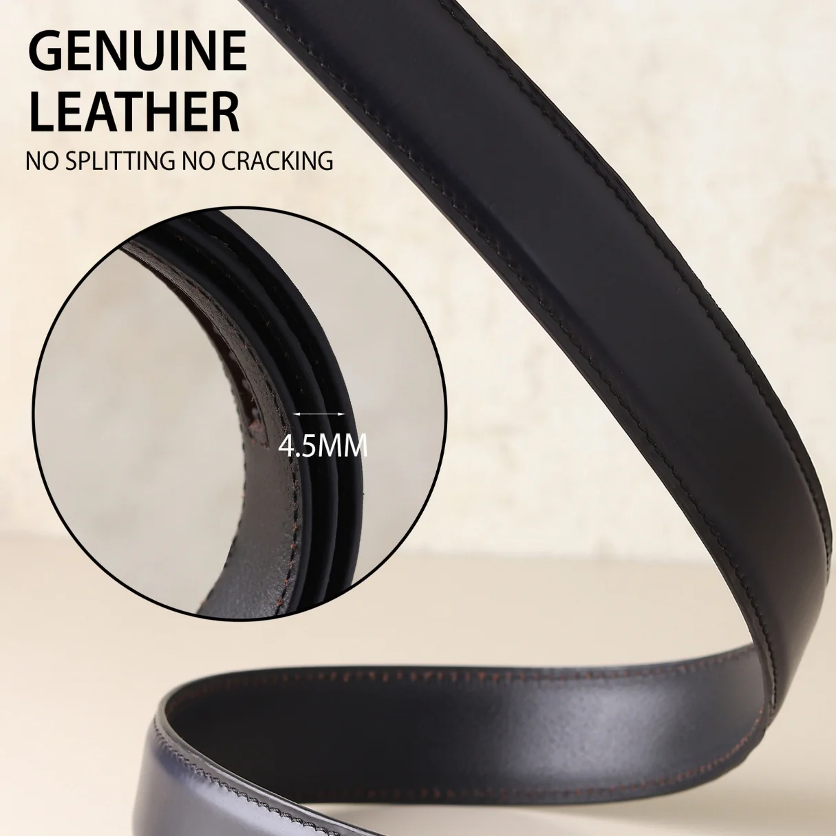 Nova Auto-Lock No-Hole Genuine Leather Belt for Men – Micro-adjustable Smart Belt for Formal & Casual Wear (Plain Black) - Image 5