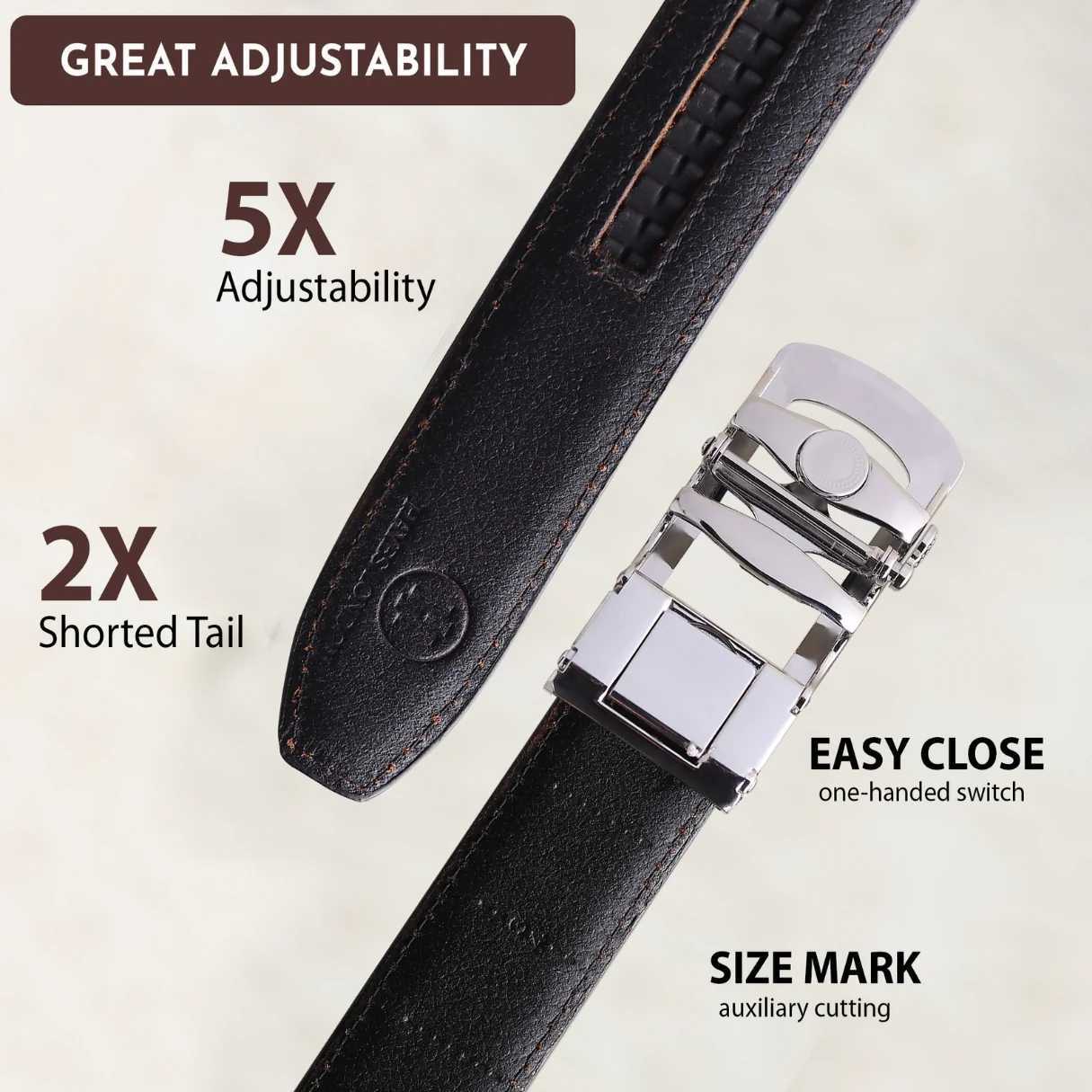 Nova Auto-Lock No-Hole Genuine Leather Belt for Men – Micro-adjustable Smart Belt for Formal & Casual Wear (Plain Black) - Image 6
