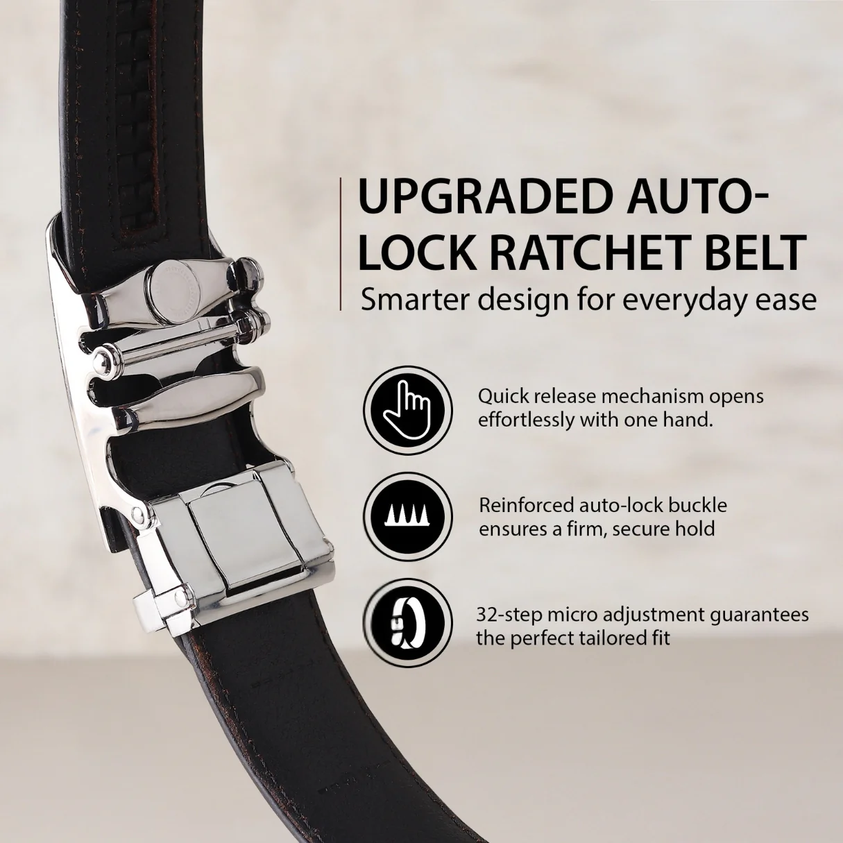 Nova Auto-Lock No-Hole Genuine Leather Belt for Men – Micro-adjustable Smart Belt for Formal & Casual Wear (Plain Black) - Image 9