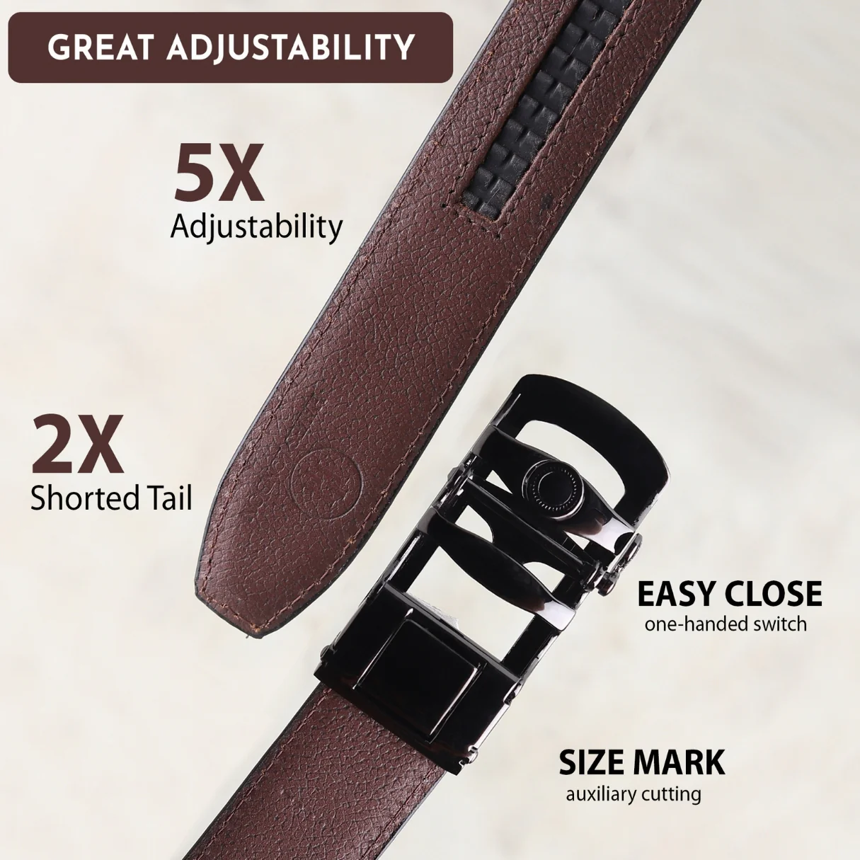 Nova Auto-Lock No-Hole Genuine Leather Belt for Men – Micro-adjustable Smart Belt for Formal & Casual Wear (Plain Brown) - Image 5