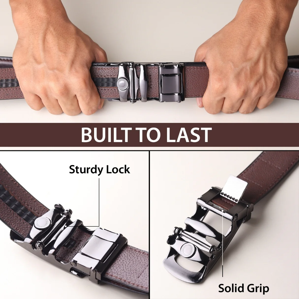 Nova Auto-Lock No-Hole Genuine Leather Belt for Men – Micro-adjustable Smart Belt for Formal & Casual Wear (Plain Brown) - Image 6