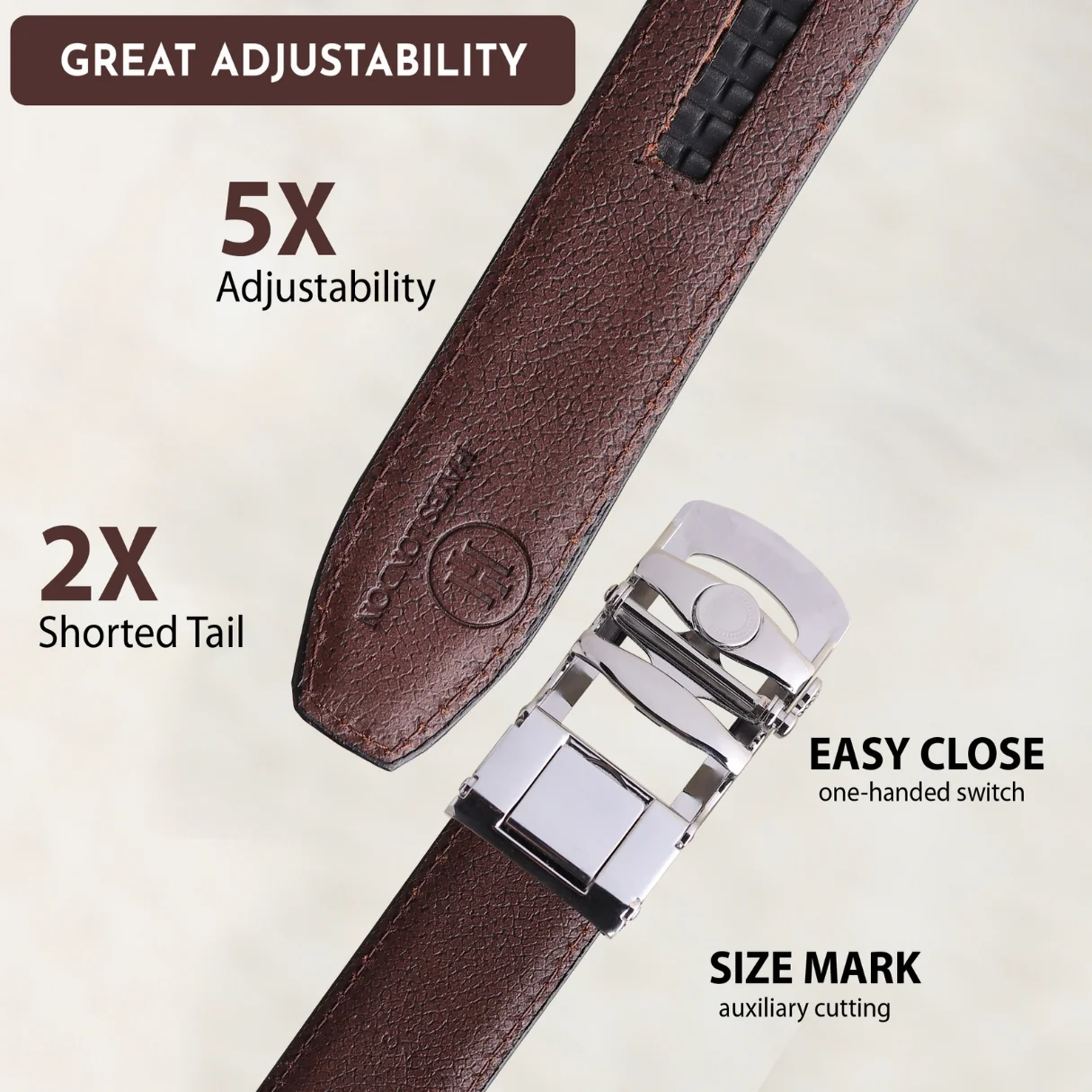Nova Auto-Lock No-Hole Genuine Leather Belt for Men – Micro-adjustable Smart Belt for Formal & Casual Wear (Plain Brown) - Image 6