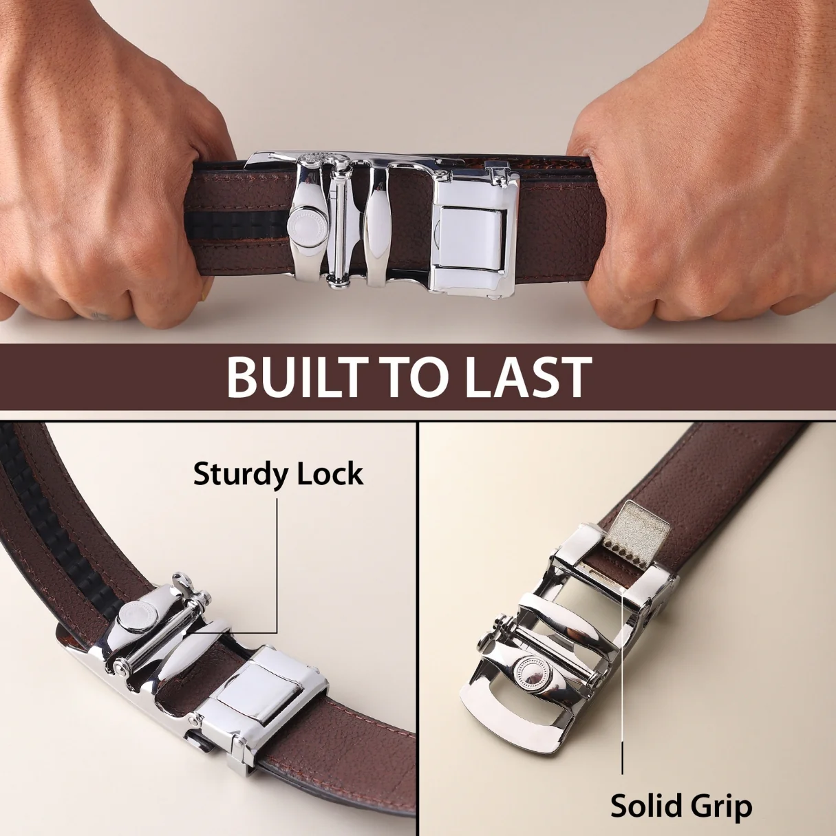 Nova Auto-Lock No-Hole Genuine Leather Belt for Men – Micro-adjustable Smart Belt for Formal & Casual Wear (Plain Brown) - Image 8