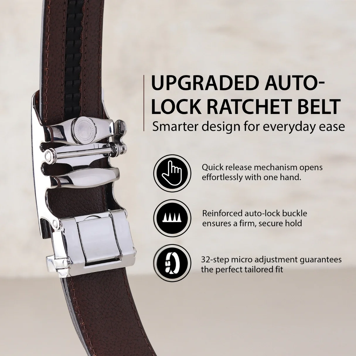Nova Auto-Lock No-Hole Genuine Leather Belt for Men – Micro-adjustable Smart Belt for Formal & Casual Wear (Plain Brown) - Image 9