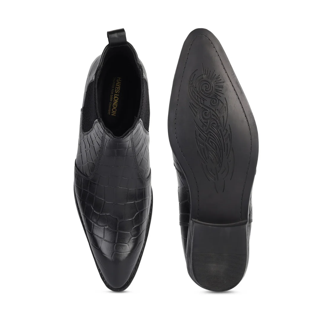Pablo Cuban Chelsea Boots – Black Croc-Textured Genuine Leather Men’s Boots - Image 10