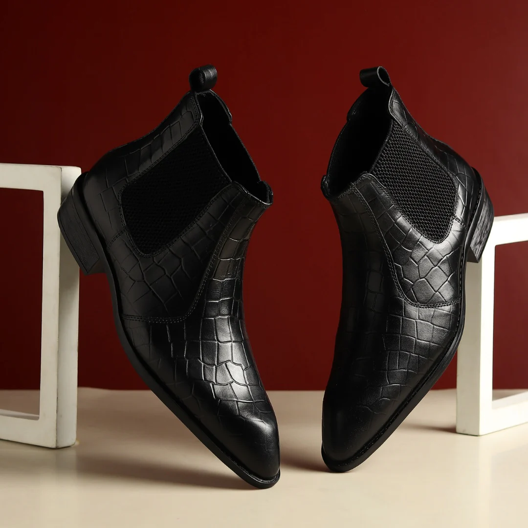 Pablo Cuban Chelsea Boots – Black Croc-Textured Genuine Leather Men’s Boots - Image 11