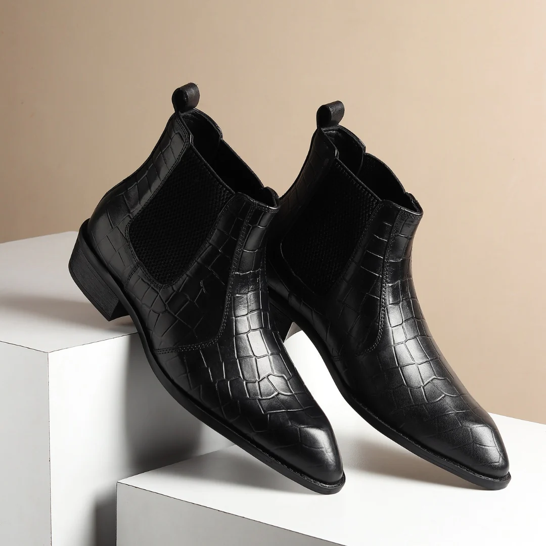 Pablo Cuban Chelsea Boots – Black Croc-Textured Genuine Leather Men’s Boots - Image 12