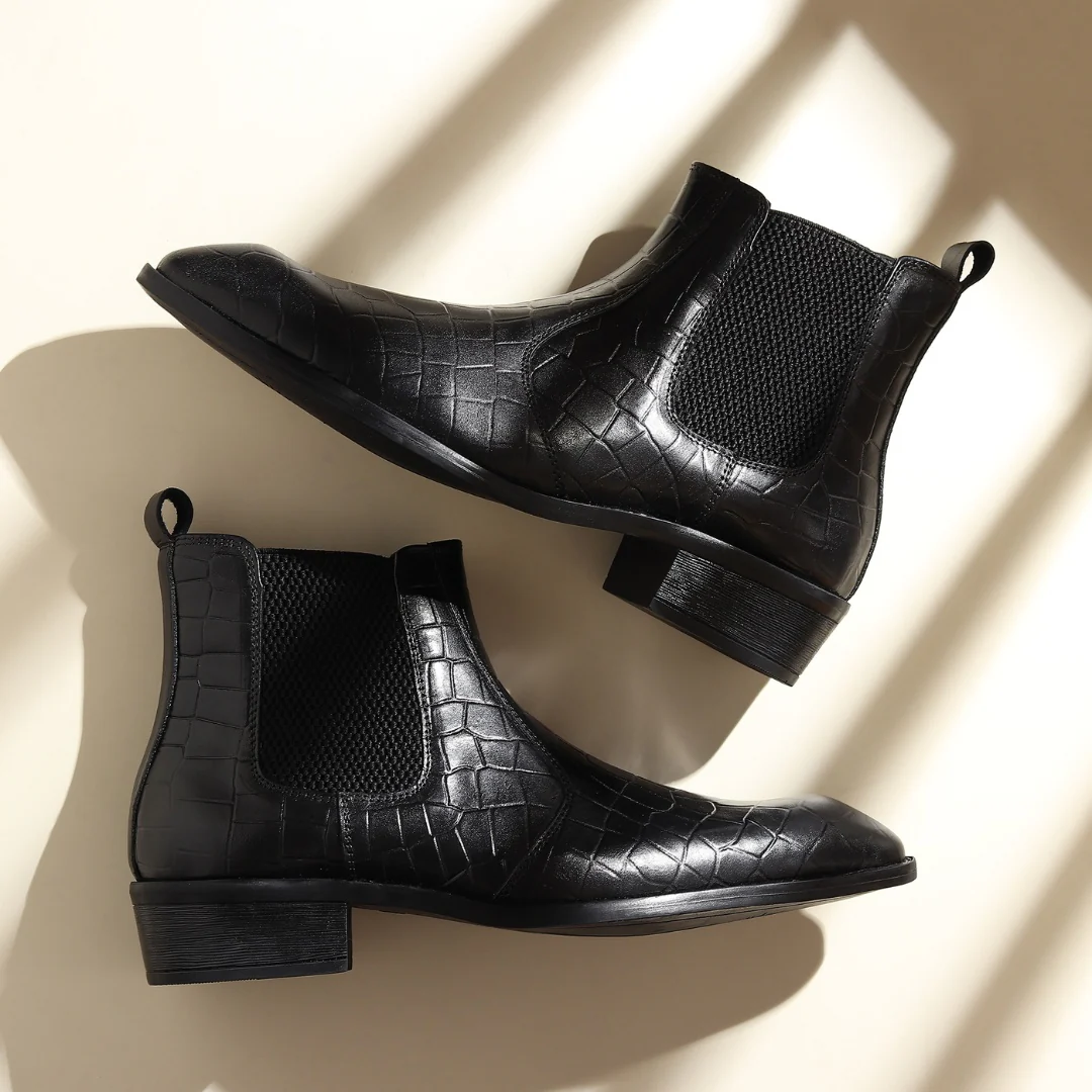 Pablo Cuban Chelsea Boots – Black Croc-Textured Genuine Leather Men’s Boots - Image 14