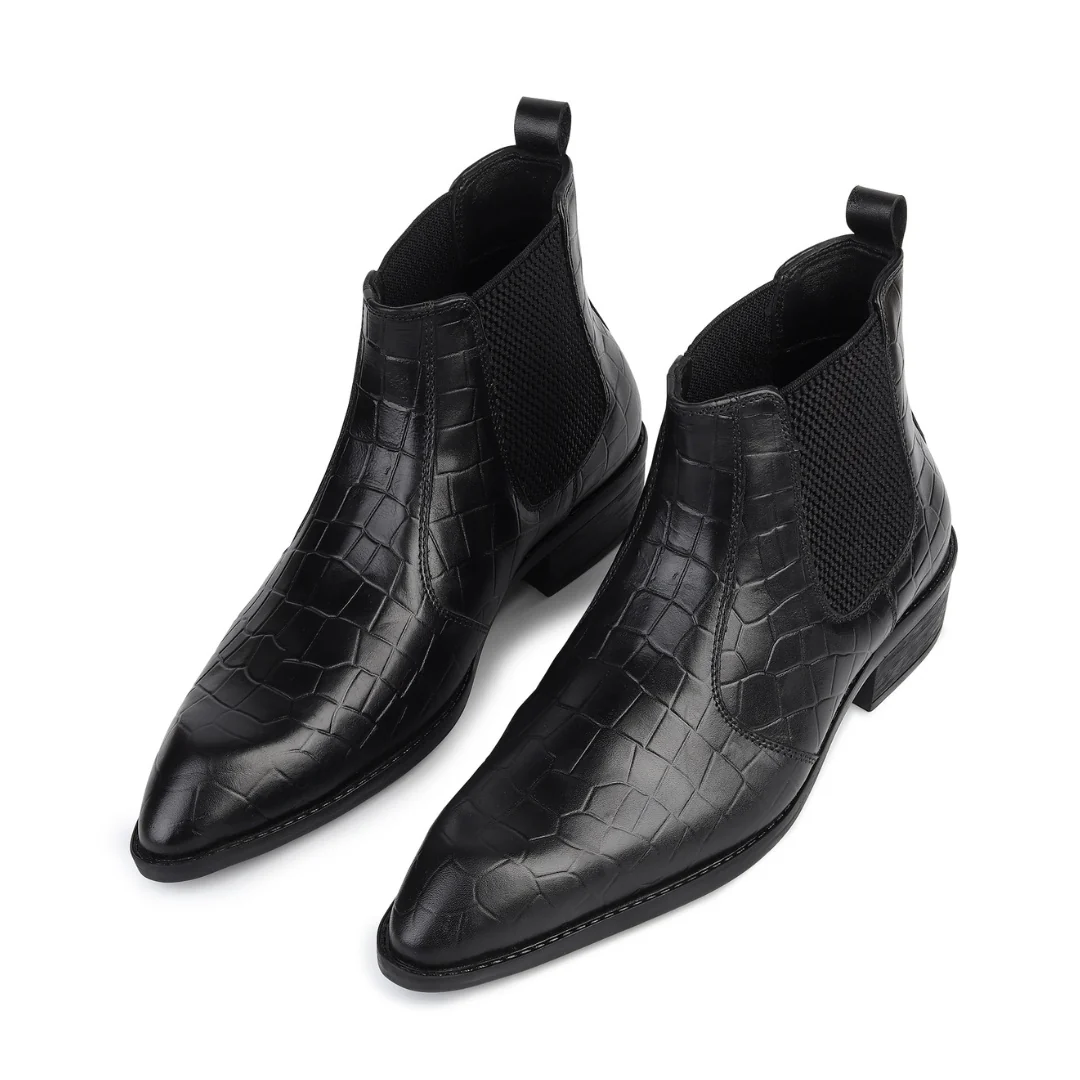 Pablo Cuban Chelsea Boots – Black Croc-Textured Genuine Leather Men’s Boots - Image 16