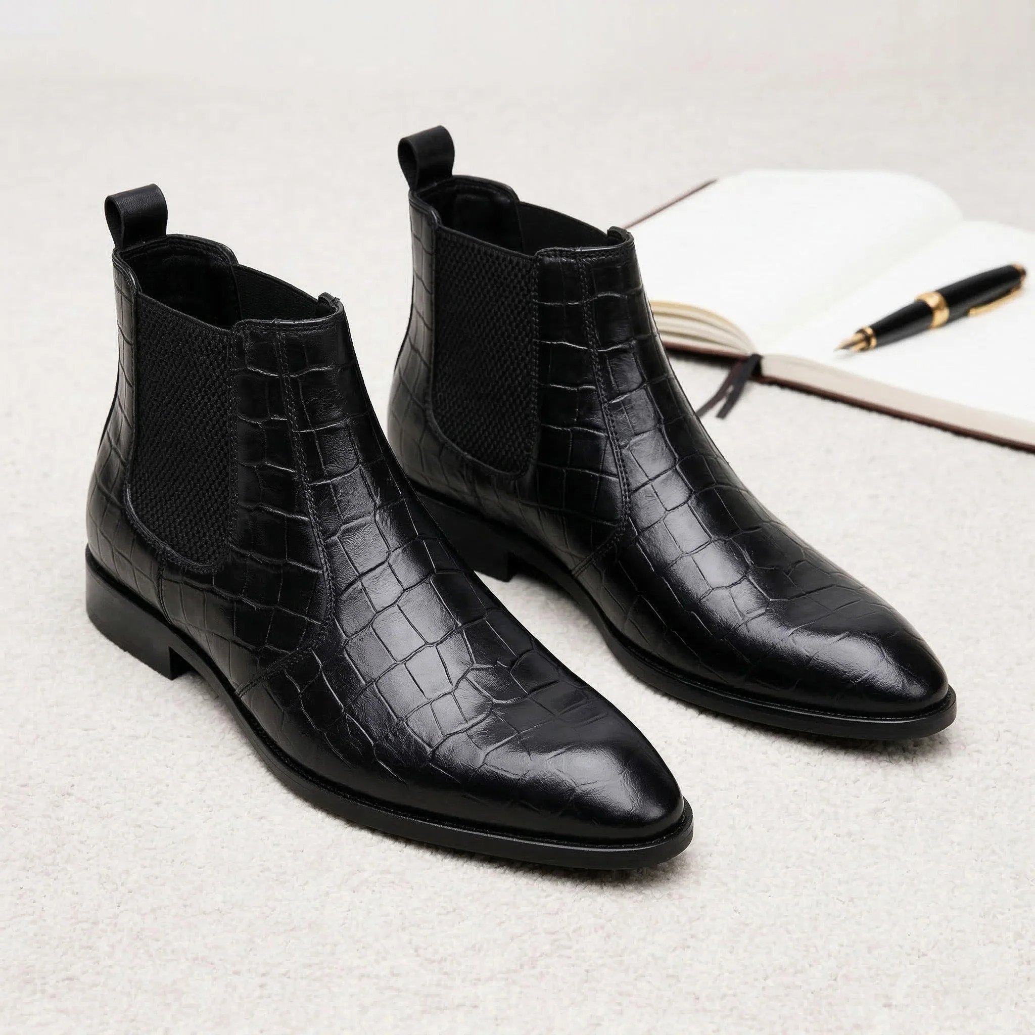 Pablo Cuban Chelsea Boots – Black Croc-Textured Genuine Leather Men’s Boots - Image 4