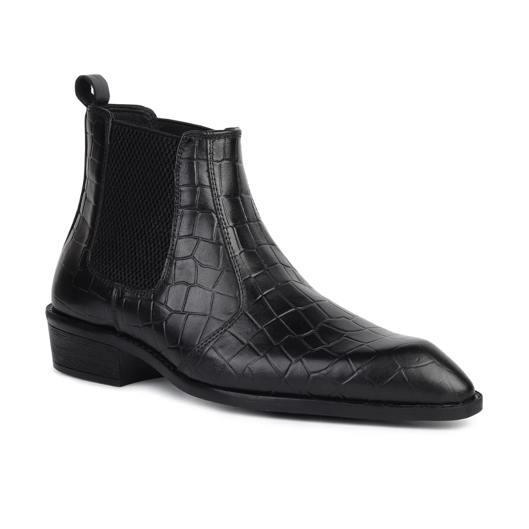Pablo Cuban Chelsea Boots – Black Croc-Textured Genuine Leather Men’s Boots - Image 7