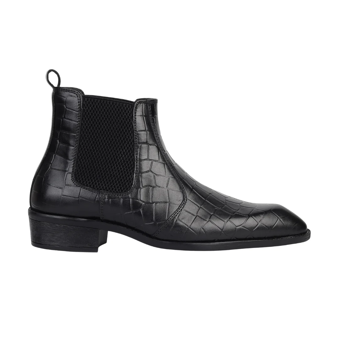 Pablo Cuban Chelsea Boots – Black Croc-Textured Genuine Leather Men’s Boots - Image 8