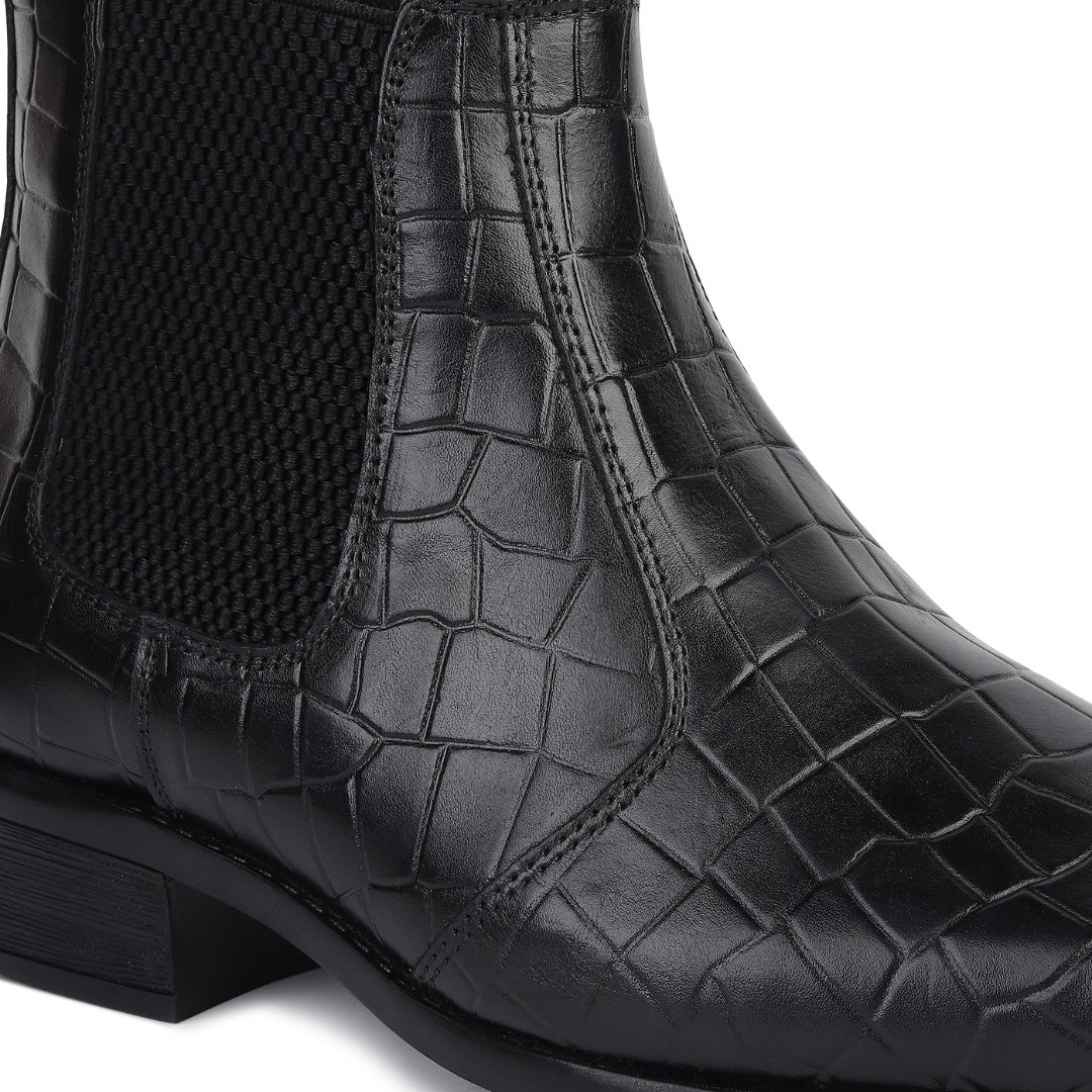 Pablo Cuban Chelsea Boots – Black Croc-Textured Genuine Leather Men’s Boots - Image 9