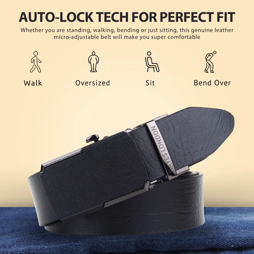 Armour Auto-Lock No-Hole Genuine Leather Belt for Men – Micro-adjustable Reversible Black & Brown Belt for Formal & Casual Wear - Image 3