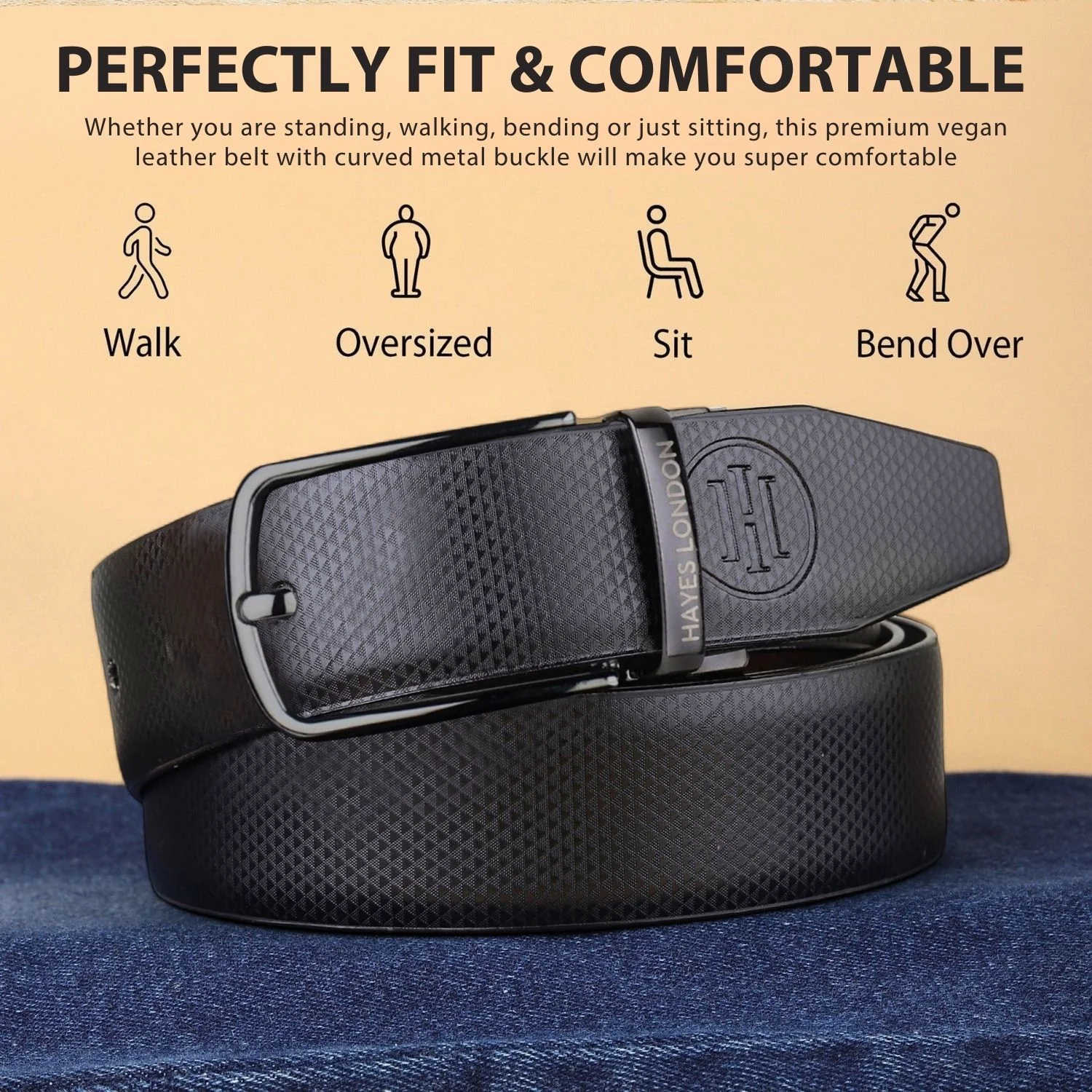 Reversible Black & Brown Vegan Leather Belt For Men (Leather Texture: Honeycomb) - Image 3