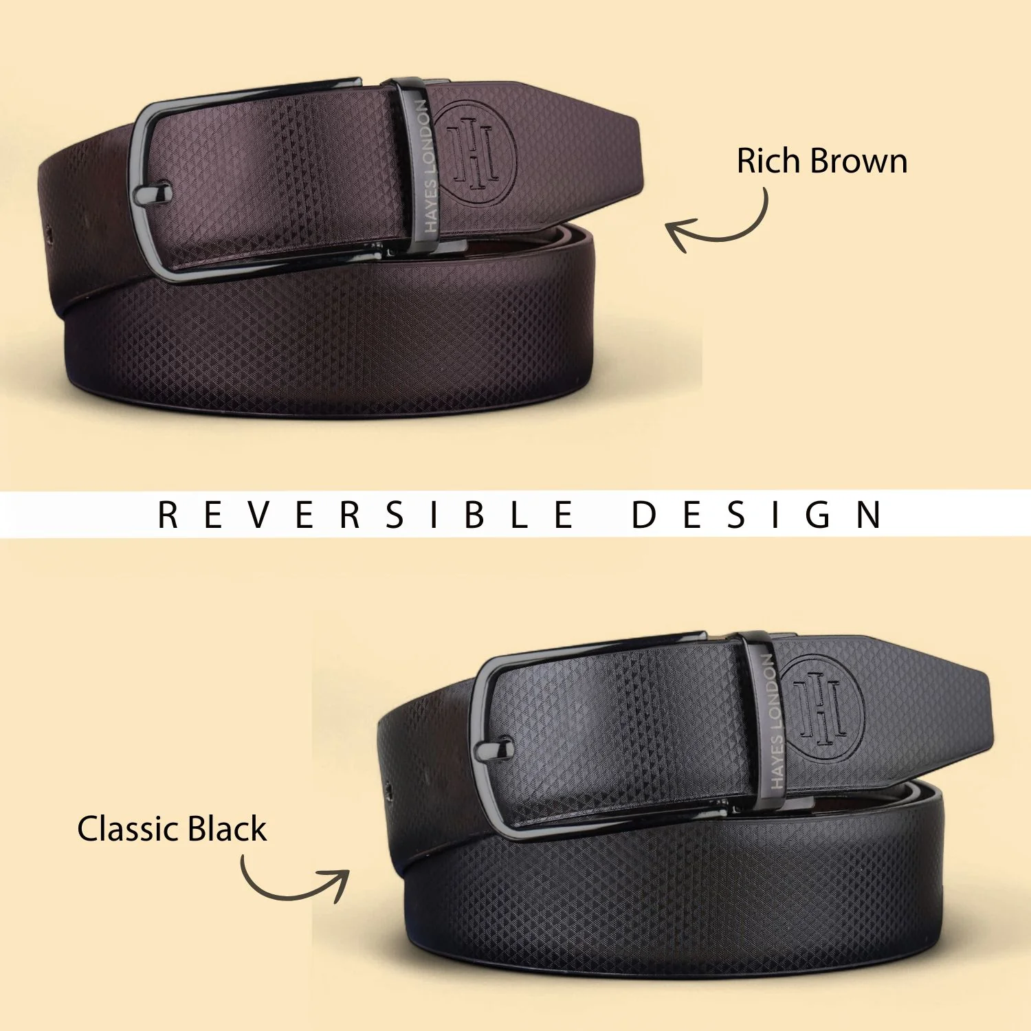 Reversible Black & Brown Vegan Leather Belt For Men (Leather Texture: Honeycomb) - Image 5