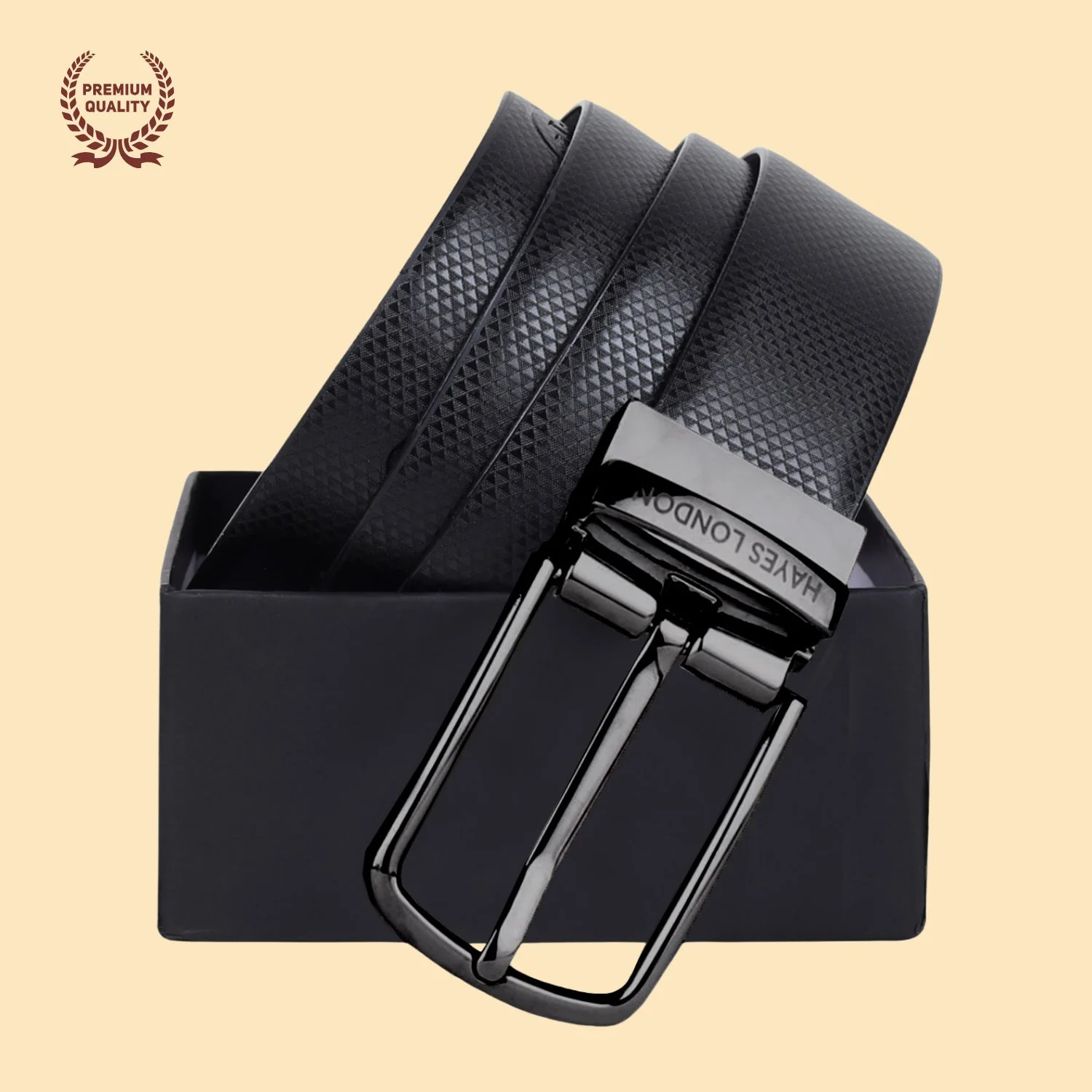 Reversible Black & Brown Vegan Leather Belt For Men (Leather Texture: Honeycomb) - Image 7