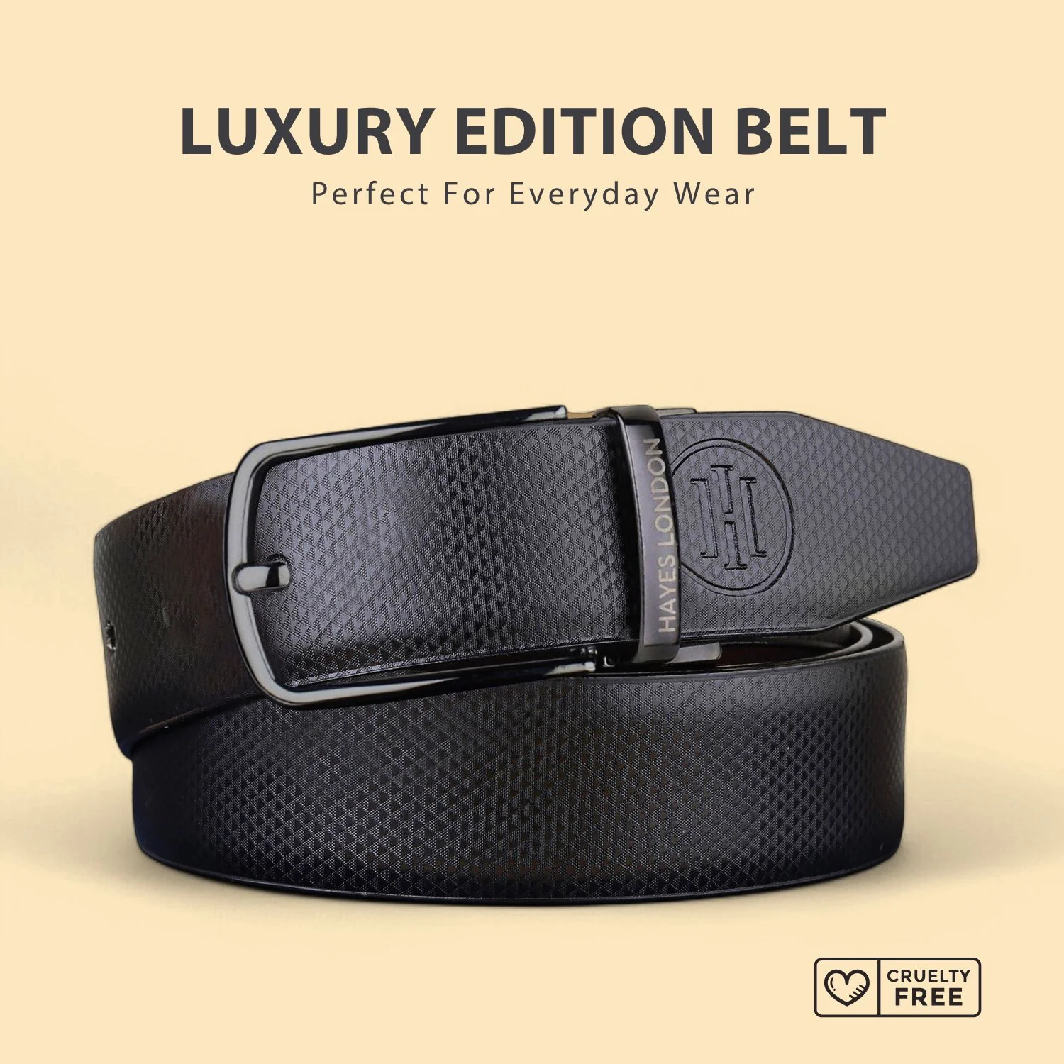 Reversible Black & Brown Vegan Leather Belt For Men (Leather Texture: Honeycomb) - Image 8