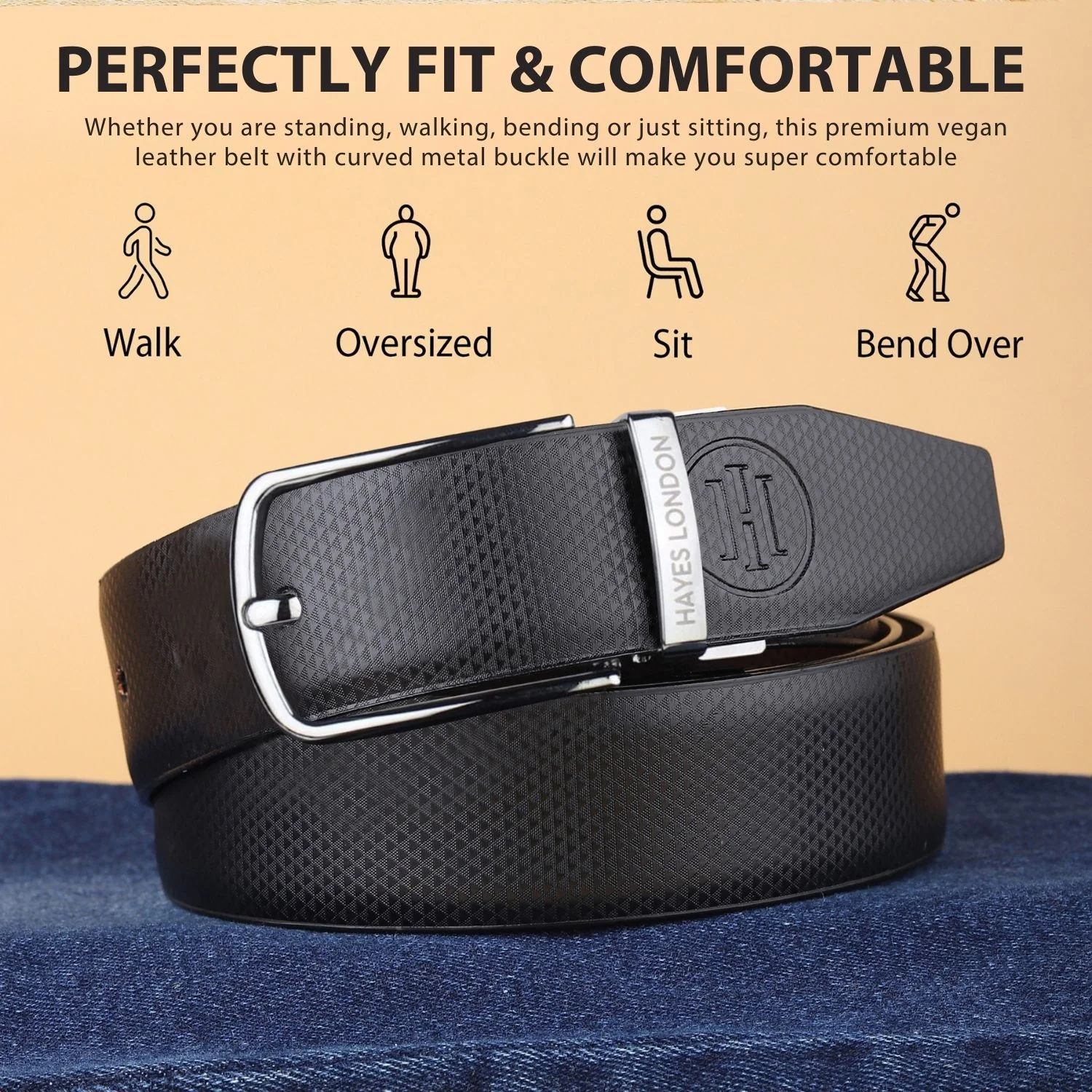 Reversible Black & Brown Vegan Leather Belt For Men (Leather Texture: Honeycomb) - Image 3
