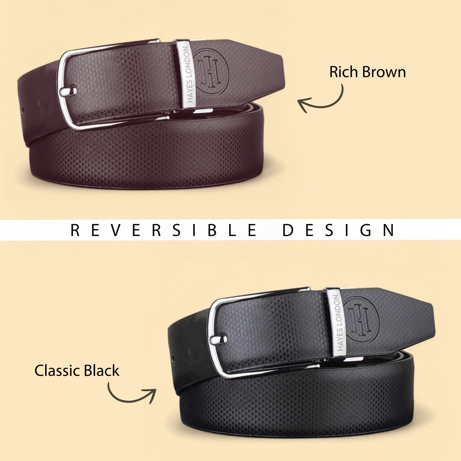 Reversible Black & Brown Vegan Leather Belt For Men (Leather Texture: Honeycomb) - Image 5