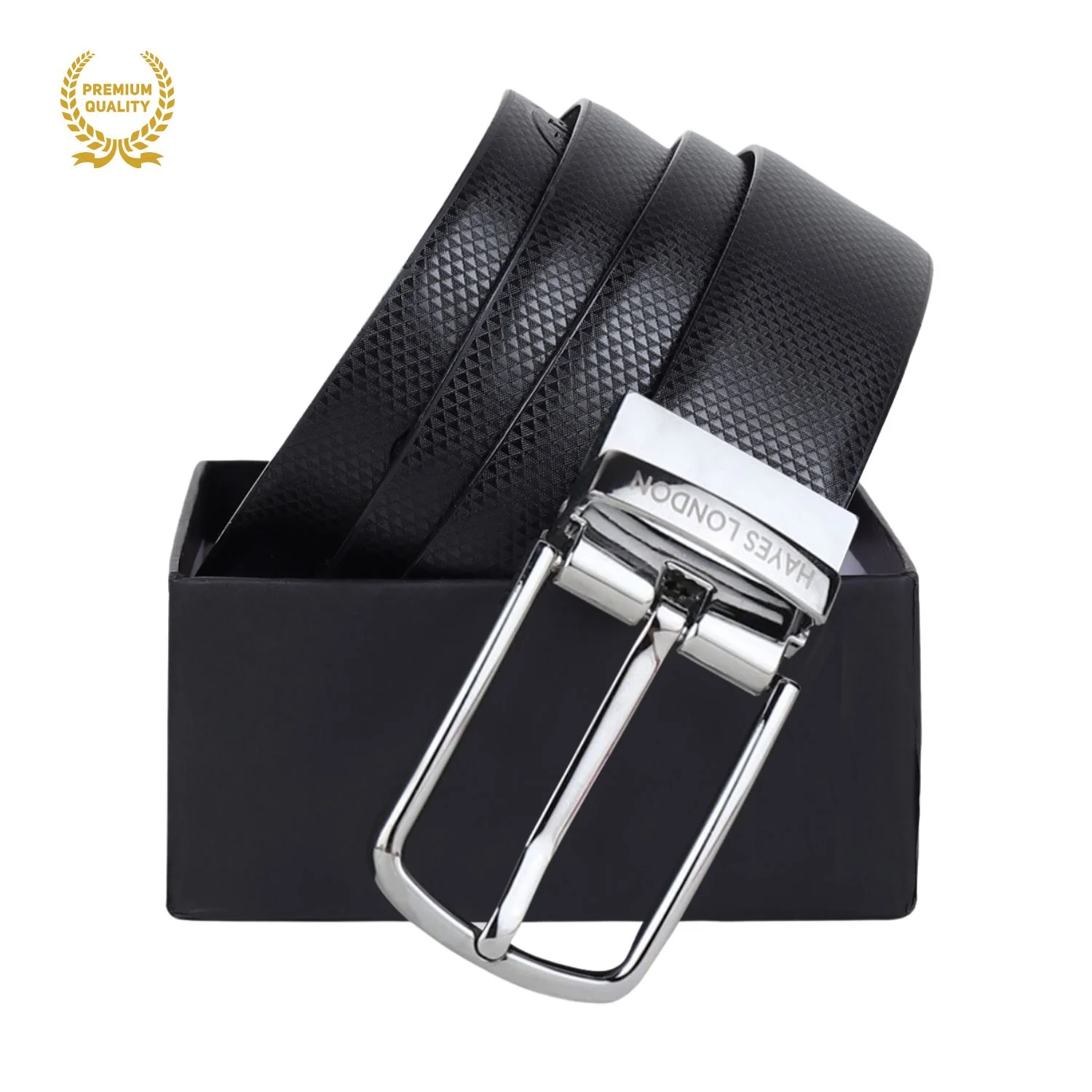 Reversible Black & Brown Vegan Leather Belt For Men (Leather Texture: Honeycomb) - Image 7