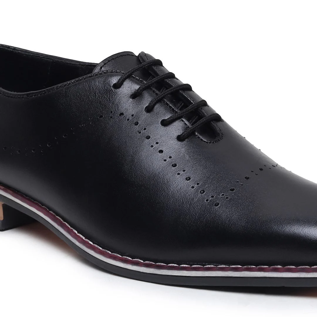 Shelby Wholecut Oxford Shoes – Black Plain Genuine Leather Men’s Shoes - Image 10