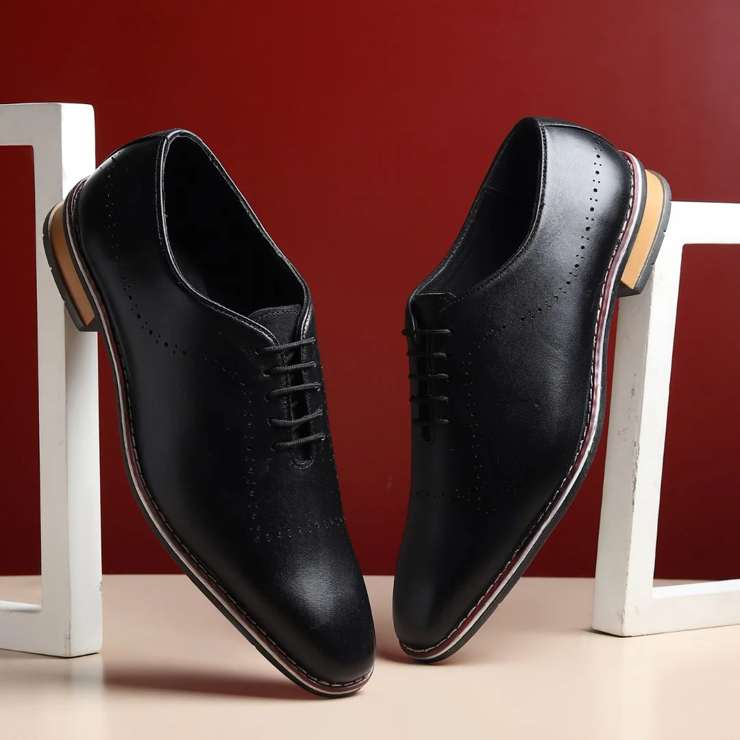 Shelby Wholecut Oxford Shoes – Black Plain Genuine Leather Men’s Shoes - Image 12