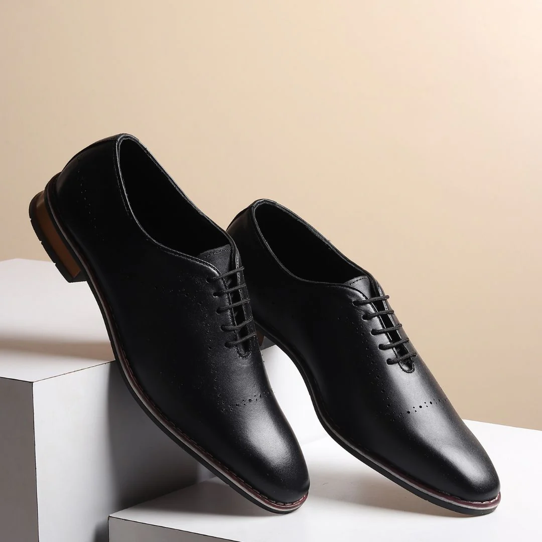 Shelby Wholecut Oxford Shoes – Black Plain Genuine Leather Men’s Shoes - Image 14