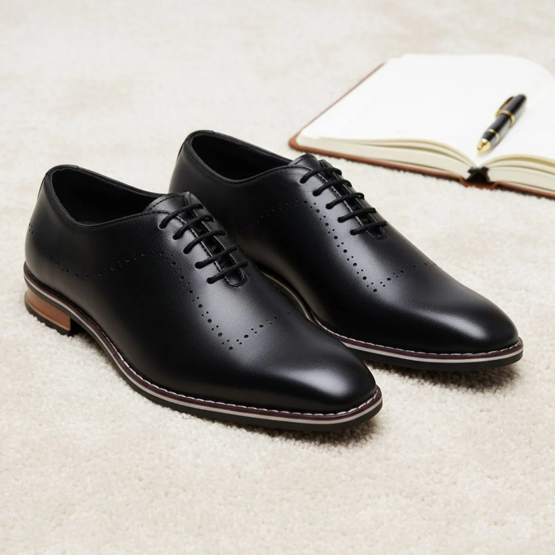 Shelby Wholecut Oxford Shoes – Black Plain Genuine Leather Men’s Shoes - Image 4