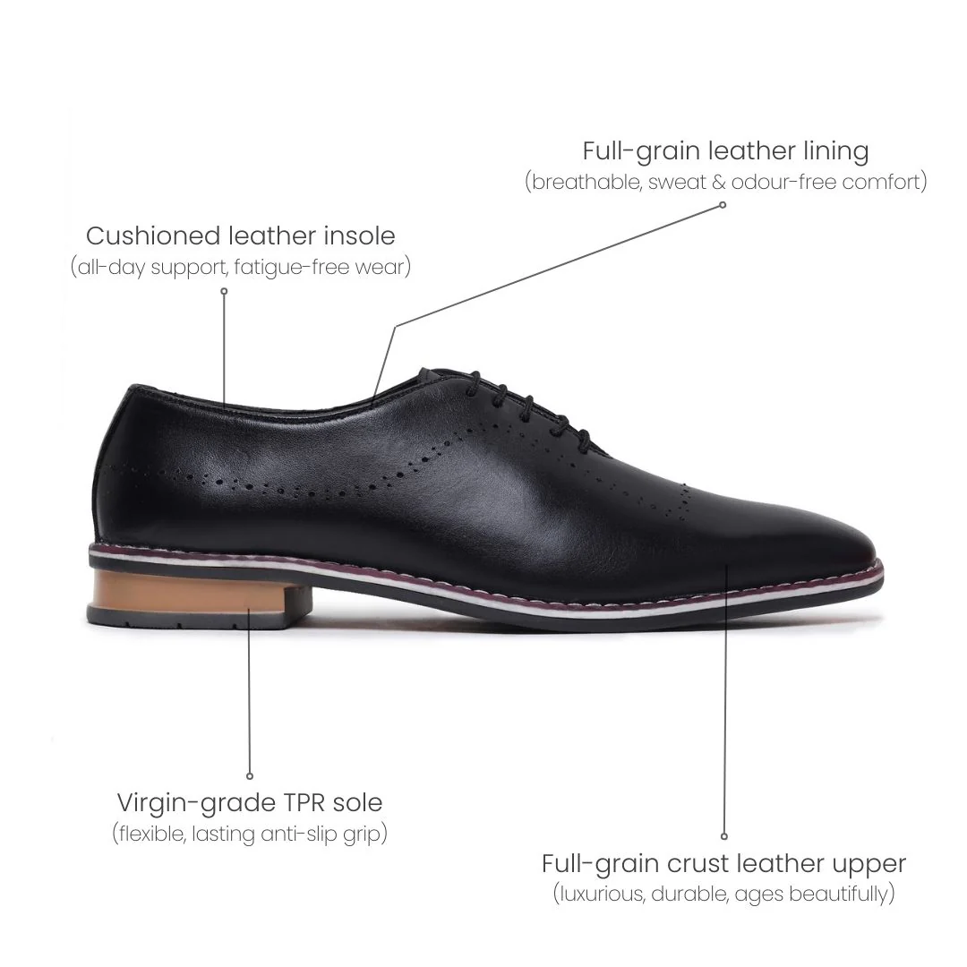 Shelby Wholecut Oxford Shoes – Black Plain Genuine Leather Men’s Shoes - Image 6