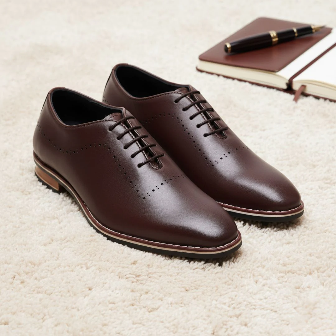 Shelby Wholecut Oxford Shoes – Brown Plain Genuine Leather Men’s Shoes - Image 4