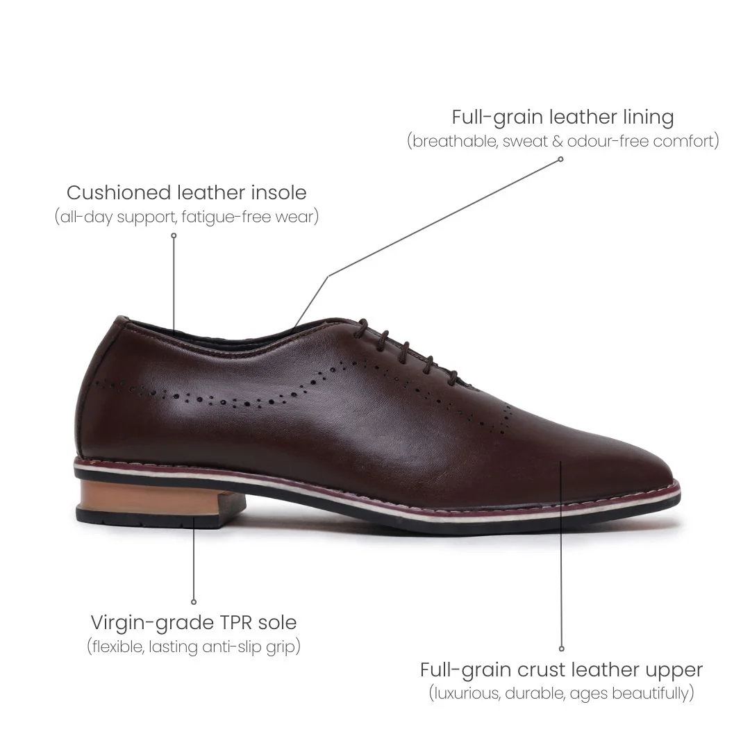 Shelby Wholecut Oxford Shoes – Brown Plain Genuine Leather Men’s Shoes - Image 6