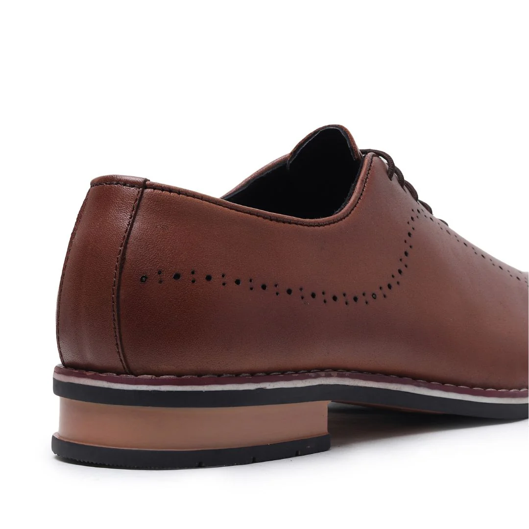 Shelby Wholecut Oxford Shoes – Tan Plain Genuine Leather Men’s Shoes - Image 11