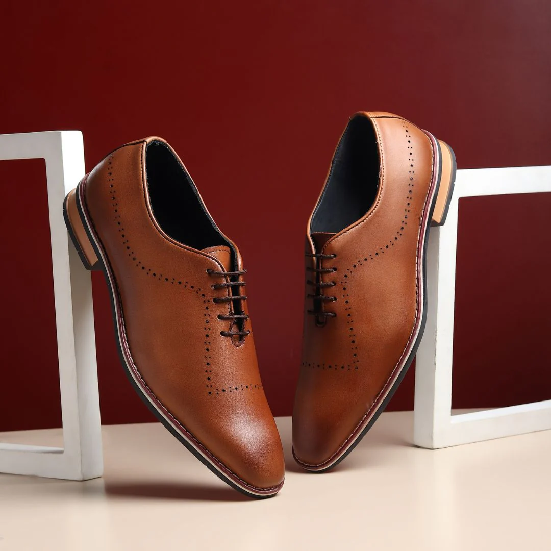 Shelby Wholecut Oxford Shoes – Tan Plain Genuine Leather Men’s Shoes - Image 12