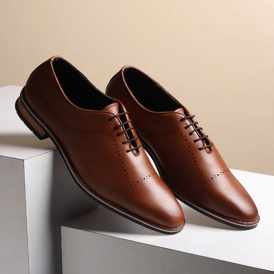 Shelby Wholecut Oxford Shoes – Tan Plain Genuine Leather Men’s Shoes - Image 14