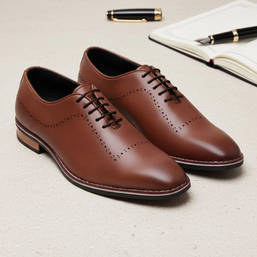 Shelby Wholecut Oxford Shoes – Tan Plain Genuine Leather Men’s Shoes - Image 4