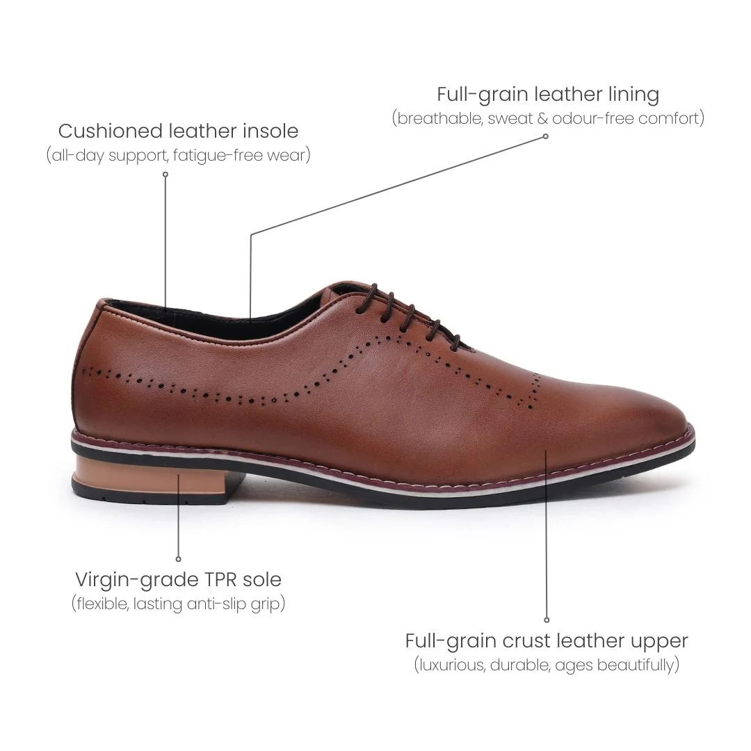Shelby Wholecut Oxford Shoes – Tan Plain Genuine Leather Men’s Shoes - Image 6