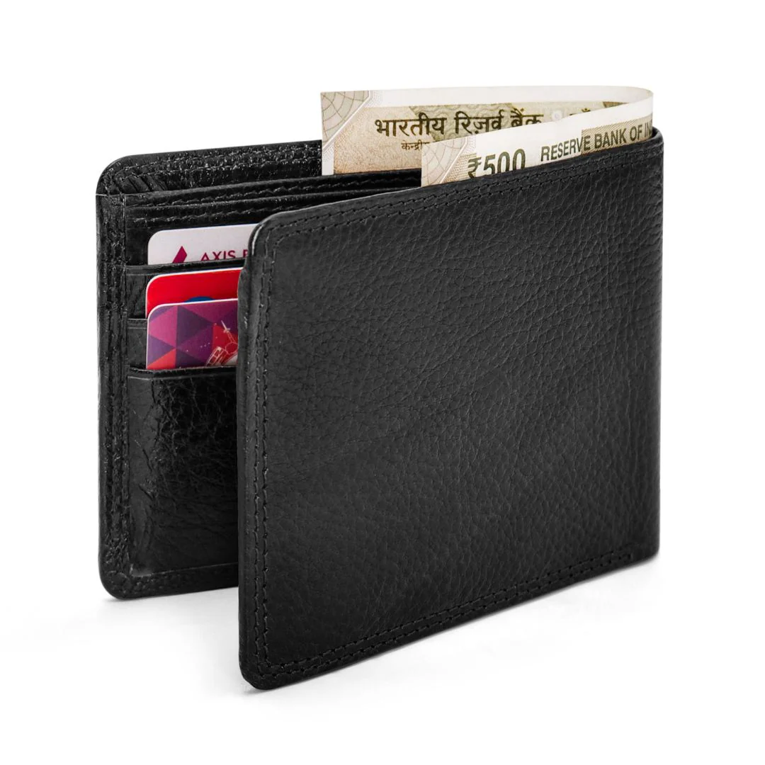 Signature Black Genuine Leather Textured Wallet for Men - RFID Blocking, Slim Bifold Wallet with 8 Compartments - Image 11