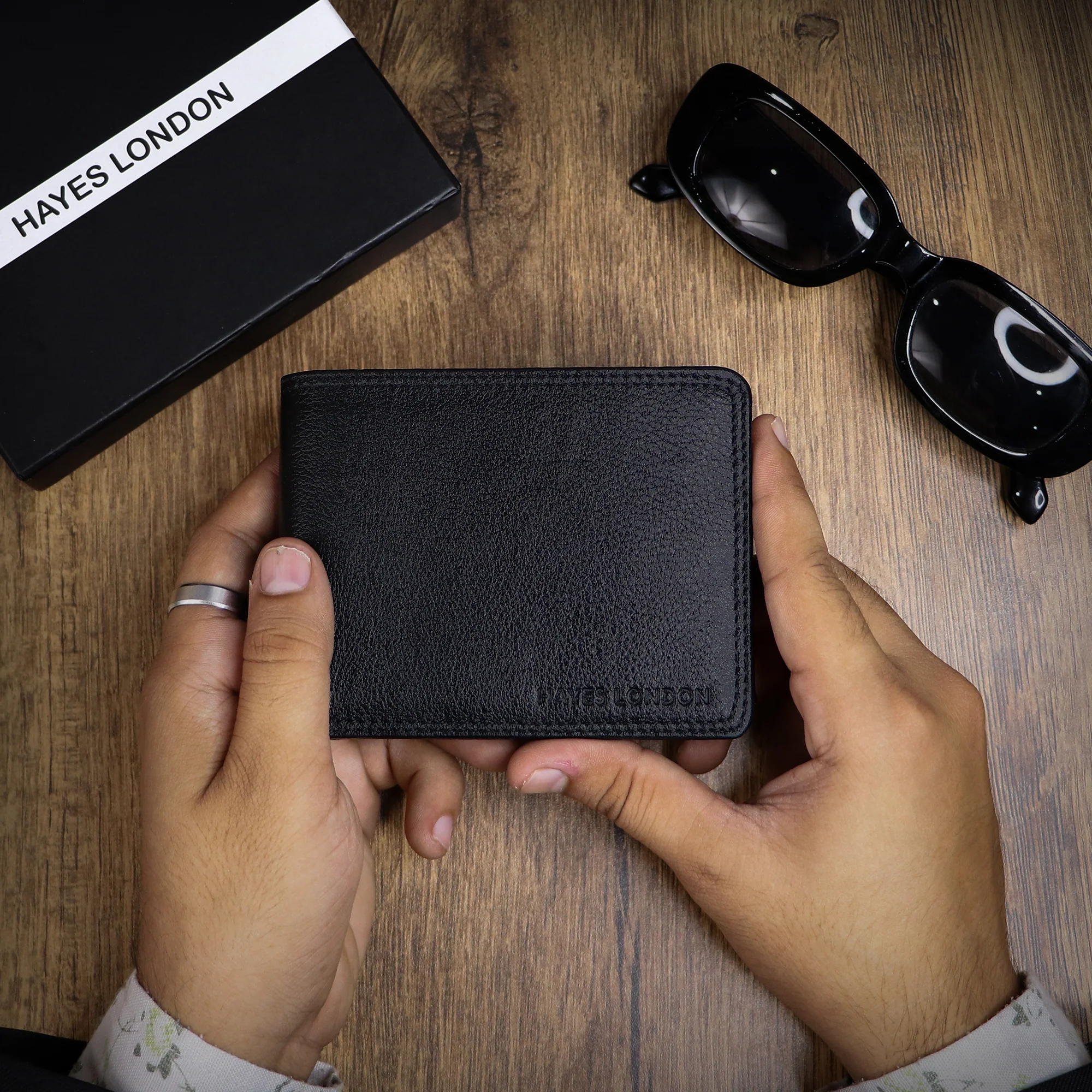 Signature Black Genuine Leather Textured Wallet for Men - RFID Blocking, Slim Bifold Wallet with 8 Compartments - Image 5