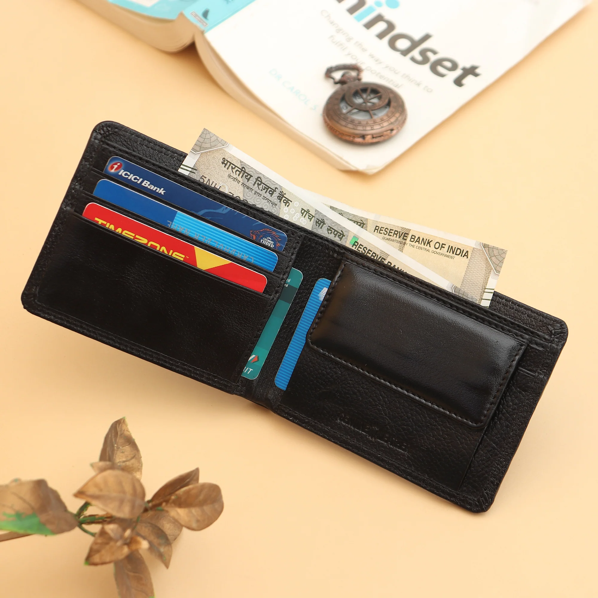 Signature Black Genuine Leather Textured Wallet for Men - RFID Blocking, Slim Bifold Wallet with 8 Compartments - Image 6