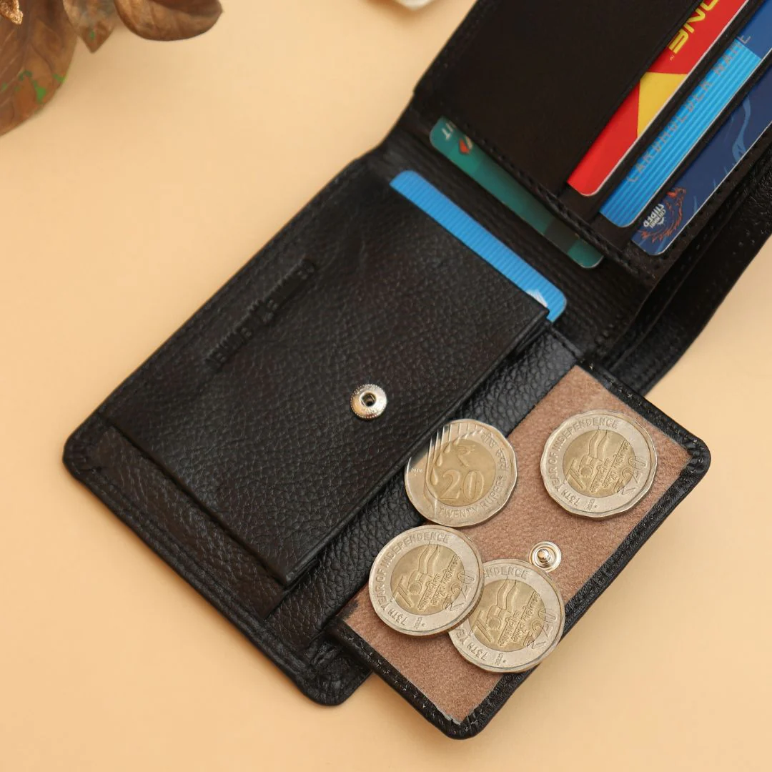 Signature Black Genuine Leather Textured Wallet for Men - RFID Blocking, Slim Bifold Wallet with 8 Compartments - Image 8
